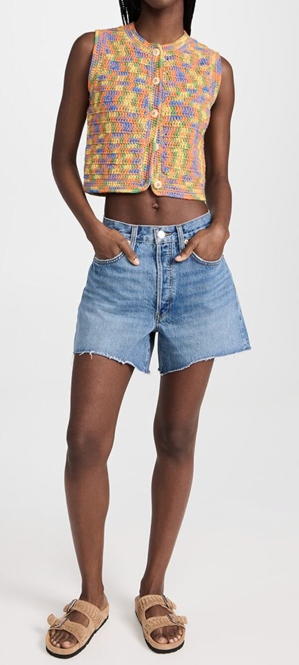 RE/DONE Classic 90s High Rise Waist Loose Shorts Denim Jean Lago Raw Hem NWT 28